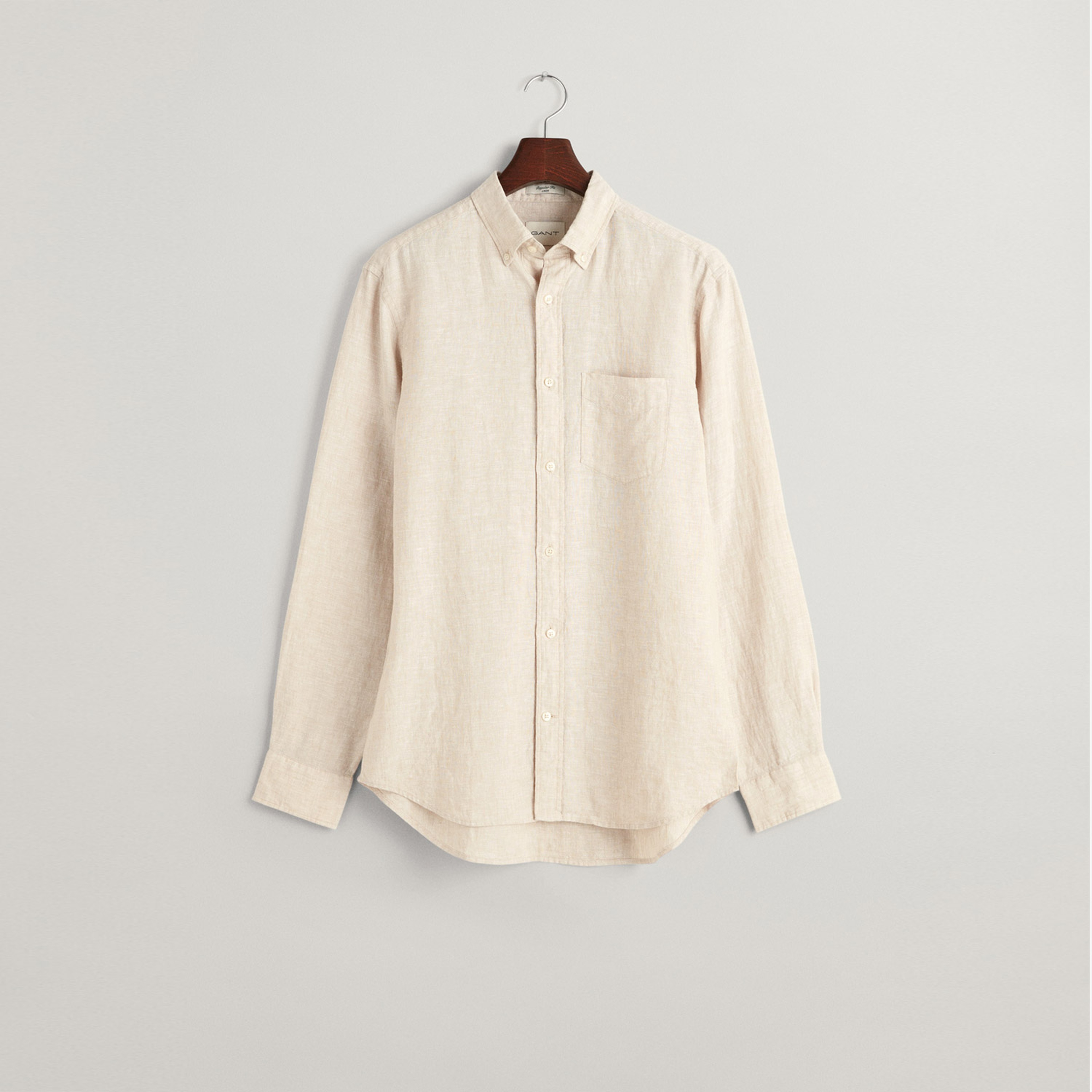 GANT Erkek Bej Regular Fit Düğmeli Yaka Keten Gömlek