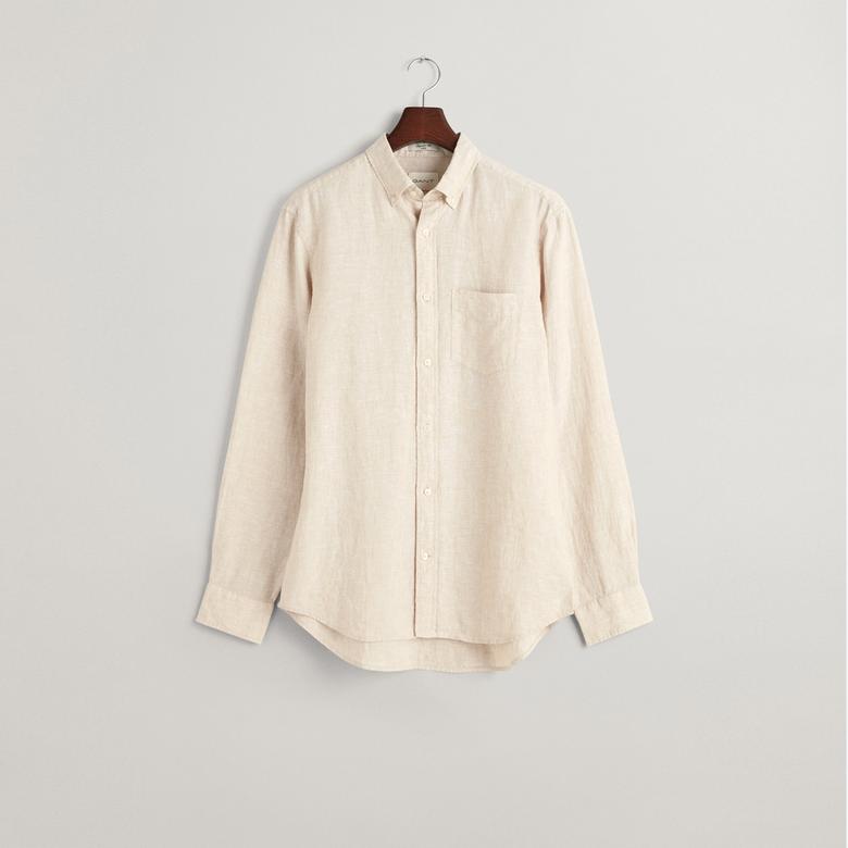 GANT Erkek Bej Regular Fit Düğmeli Yaka Keten Gömlek