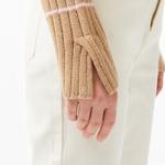 Kadın Regular Fit Yarım Fermuarlı Renk Bloklu Bej Kazak