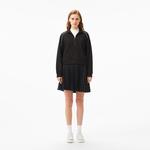 Kadın Flare Fit Uzun Kollu Yarım Fermuarlı Yaka Siyah Elbise