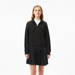 Kadın Flare Fit Uzun Kollu Yarım Fermuarlı Yaka Siyah Elbise