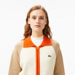 Kadın Relaxed Fit Fermuarlı Renk Bloklu Bej Triko