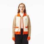 Kadın Relaxed Fit Fermuarlı Renk Bloklu Bej Triko