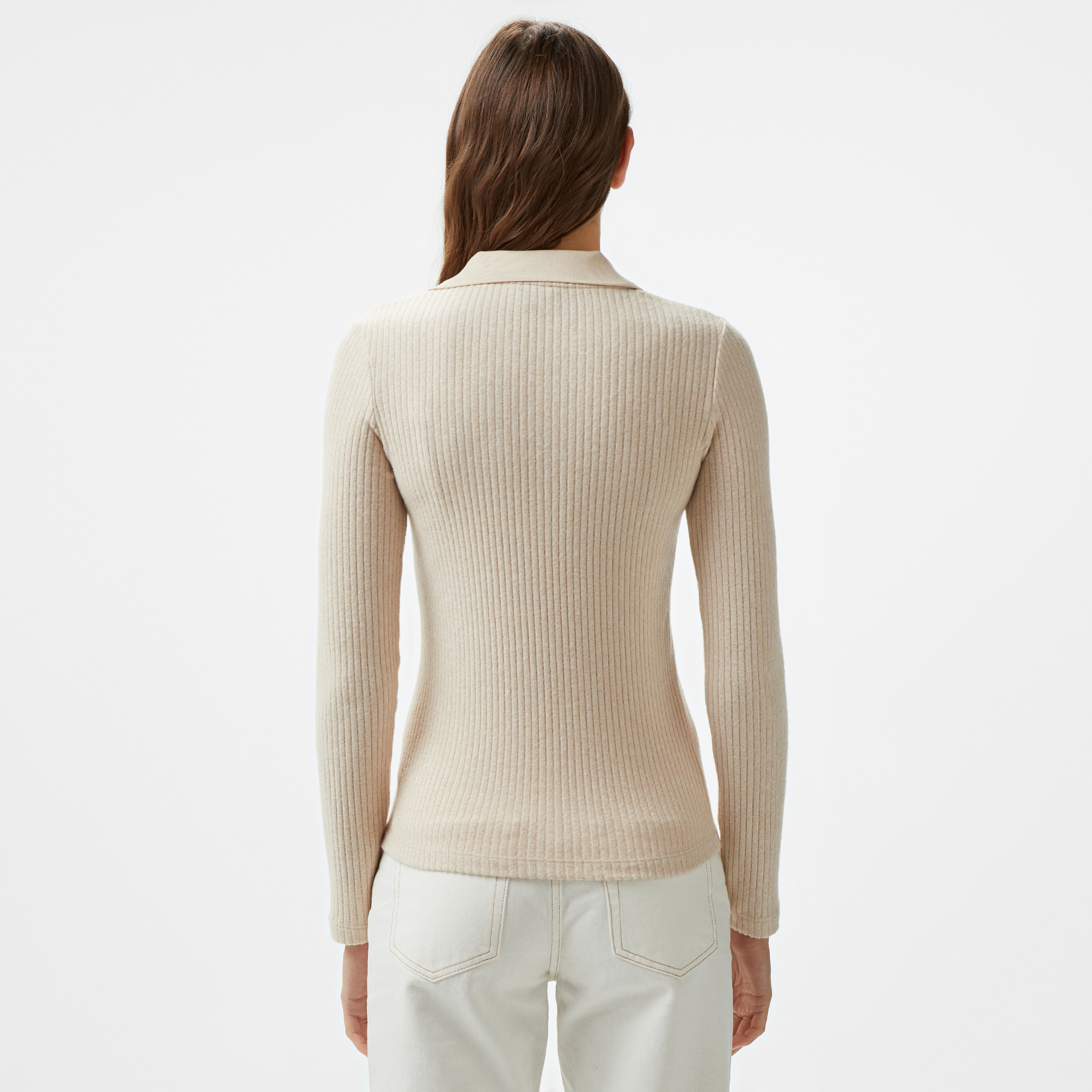 Nautica Kadın Kırık Beyaz Uzun Kollu Polo Yaka T-Shirt