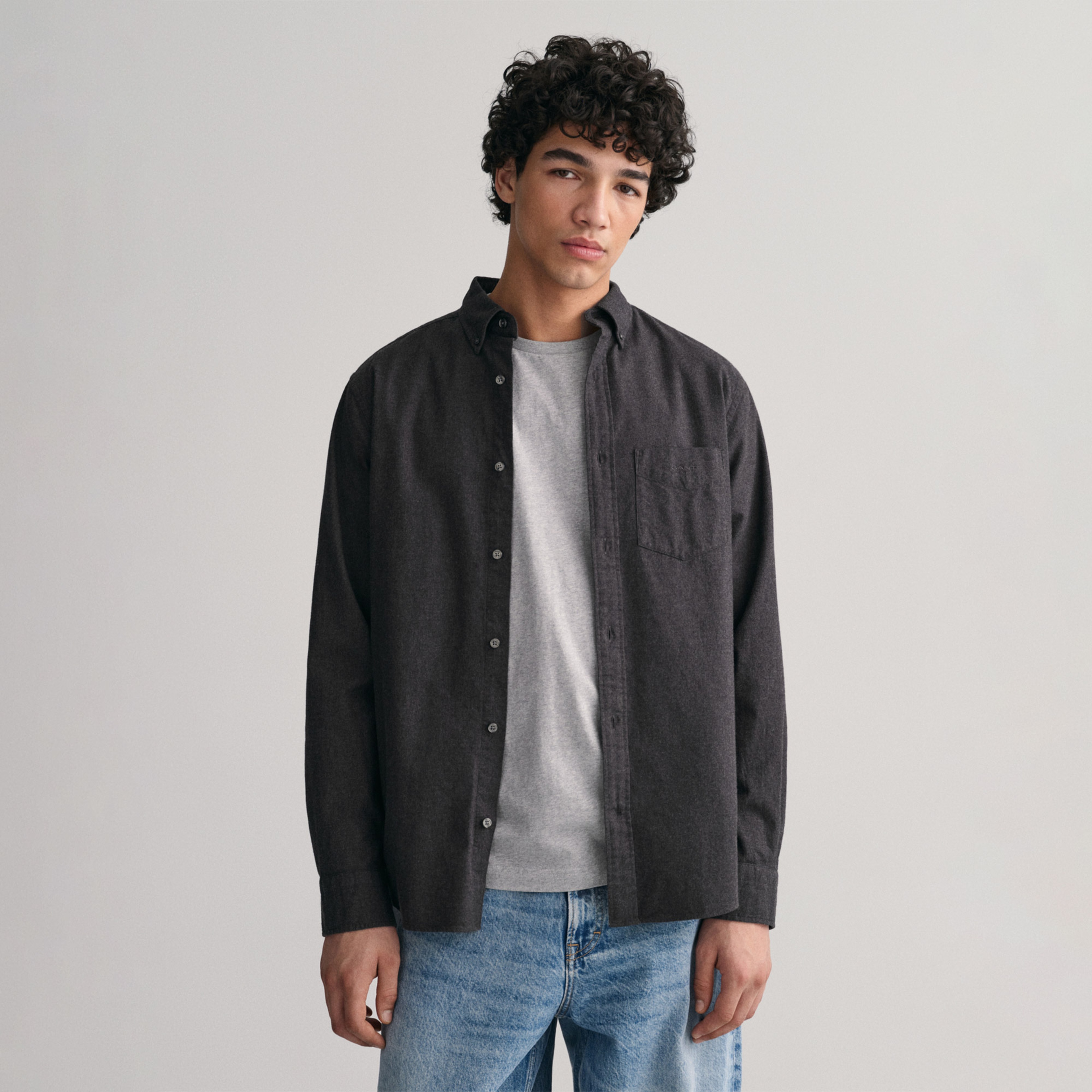 GANT Erkek Gri Regular Fit Düğmeli Yaka Gömlek