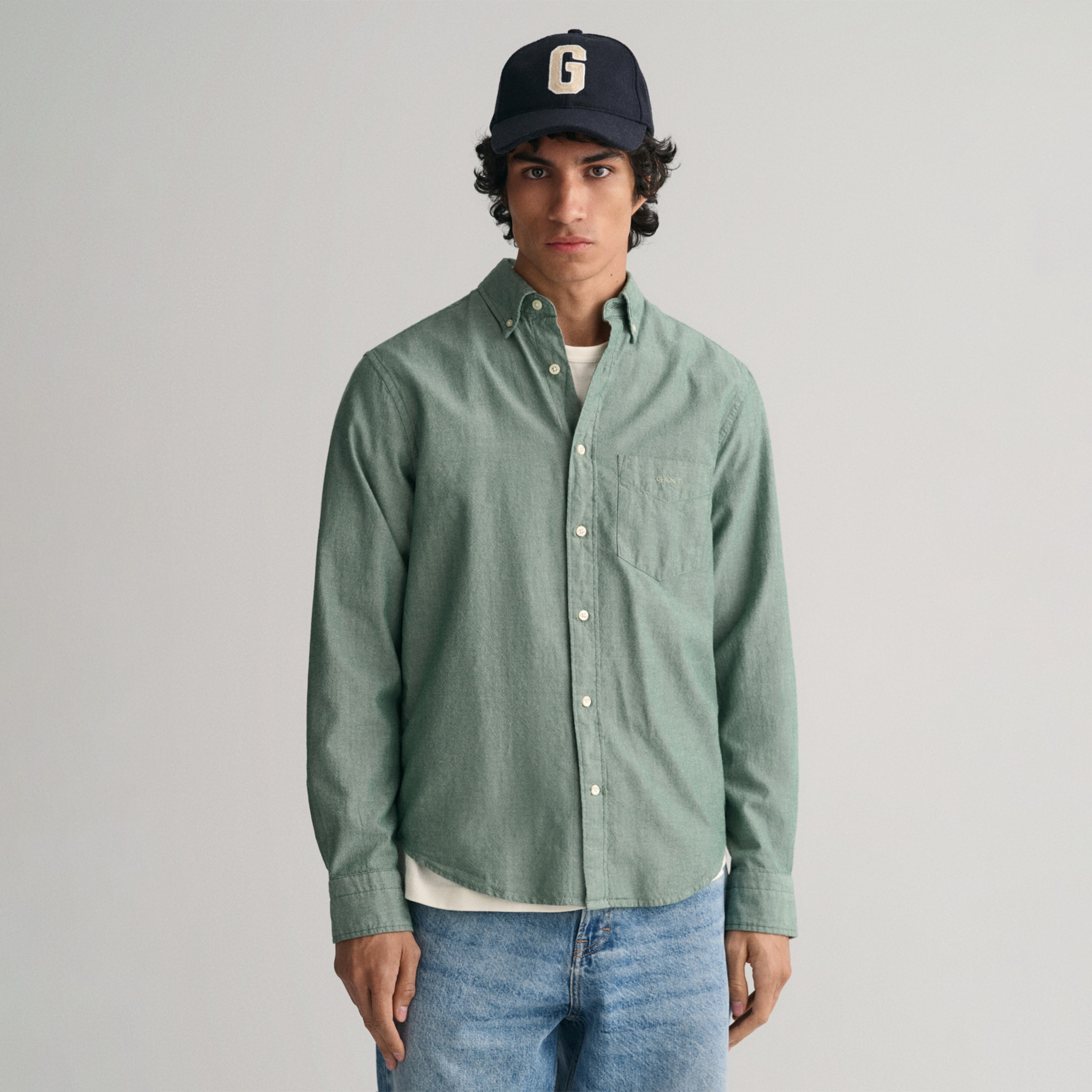 GANT Erkek Yeşil Regular Fit Düğmeli Yaka Gömlek