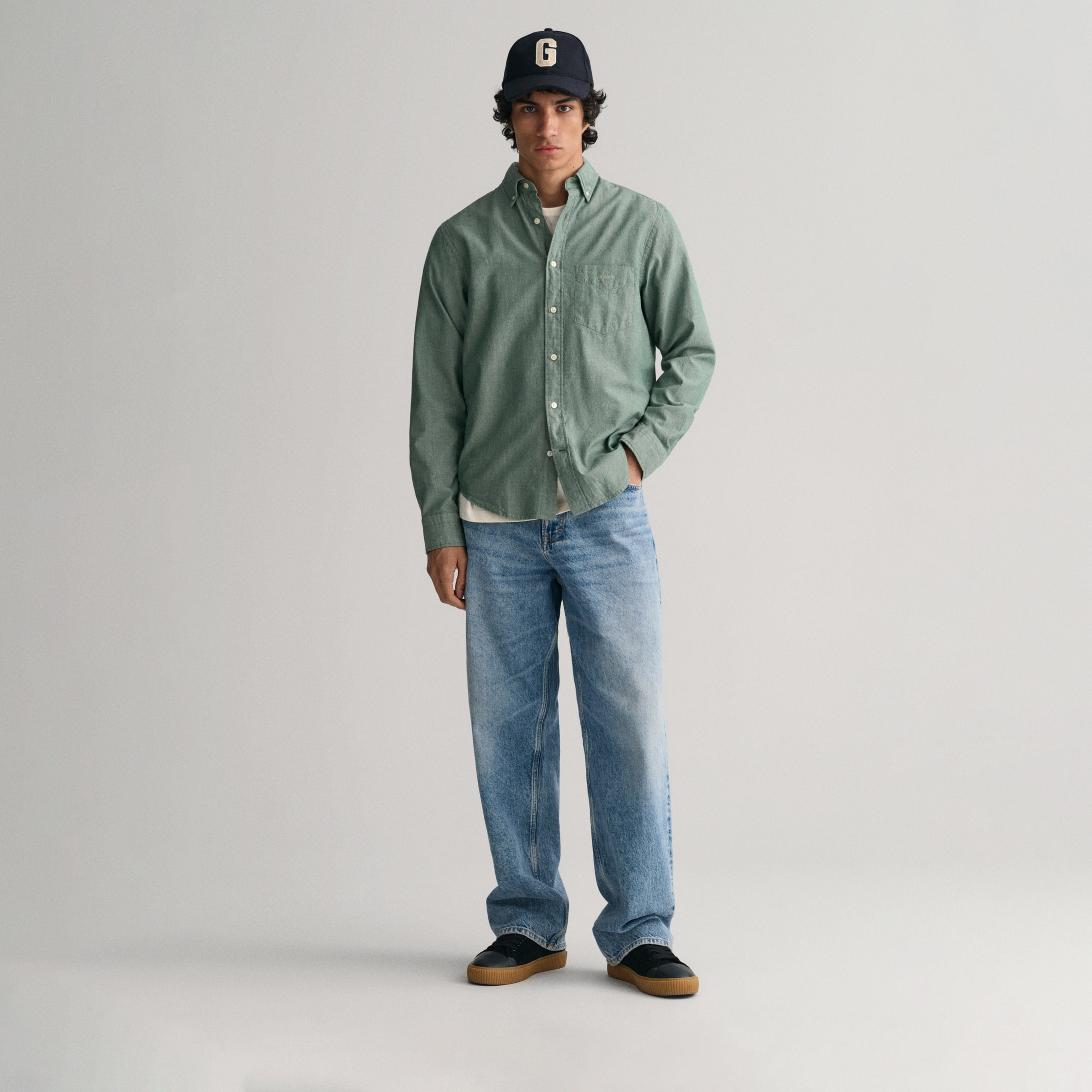 GANT Erkek Yeşil Regular Fit Düğmeli Yaka Gömlek