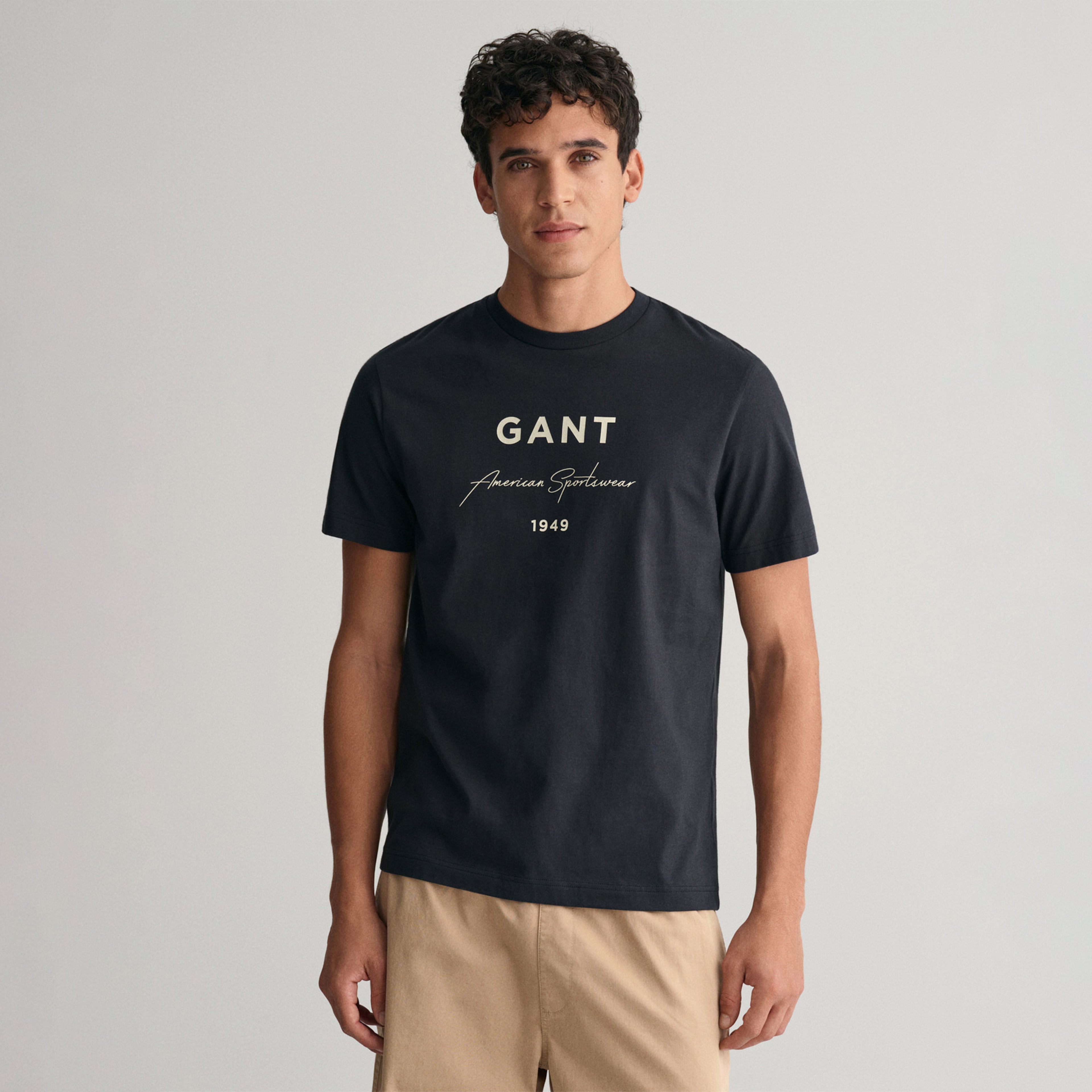 GANT Erkek Siyah Regular Fit Bisiklet Yaka Logolu T-shirt