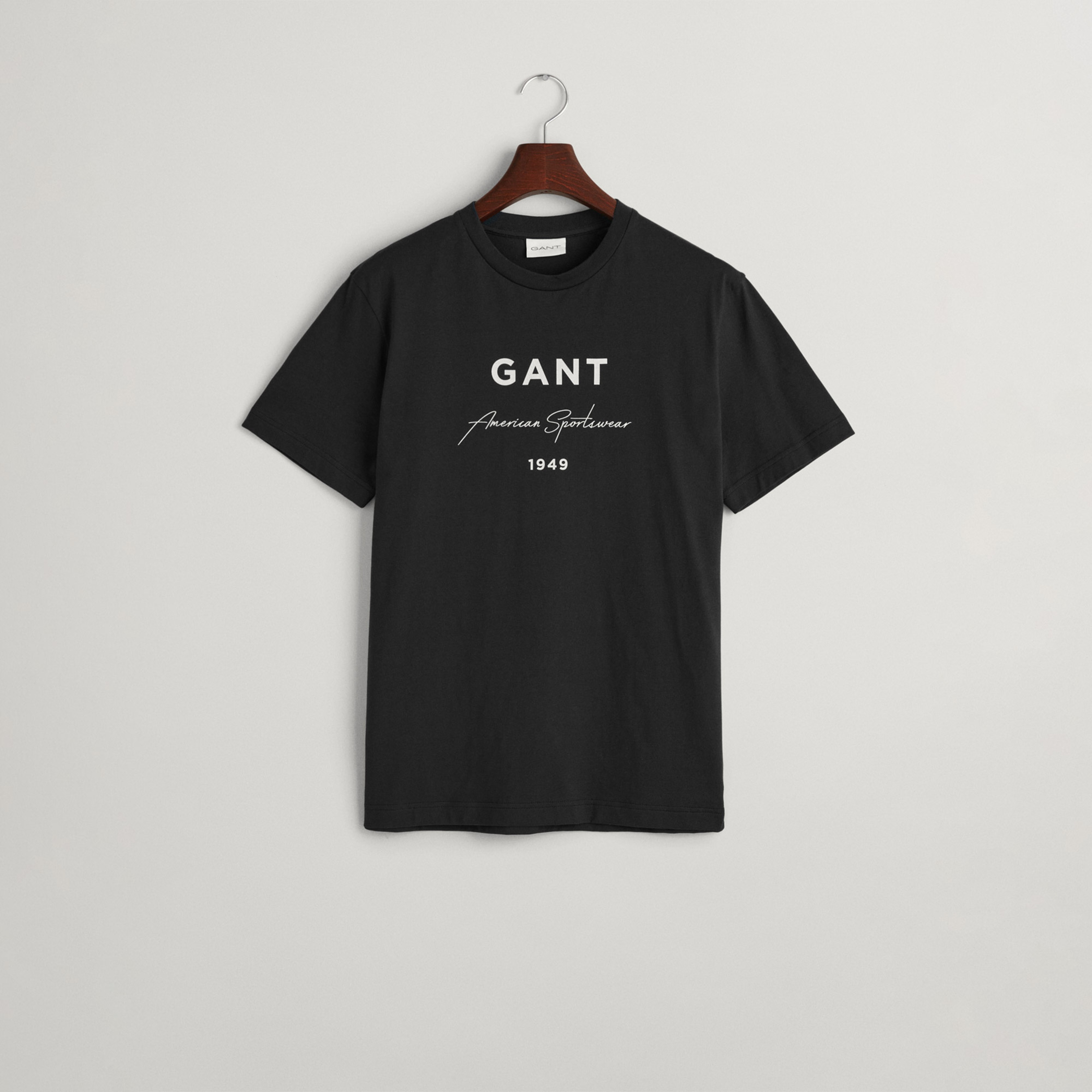 GANT Erkek Siyah Regular Fit Bisiklet Yaka Logolu T-shirt