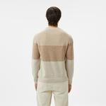Erkek Relaxed Fit Bisiklet Yaka Renk Bloklu Bej Kazak