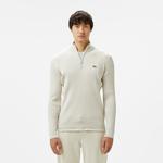 Erkek Relaxed Fit Yarım Fermuarlı Çizgili Krem Triko