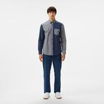 Erkek Relaxed Fit Düğmeli Yaka Ekose Lacivert Gömlek