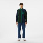 Erkek Regular Fit Düğmeli Yaka Renk Bloklu Koyu Yeşil Gömlek