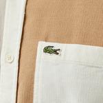 Erkek Regular Fit Düğmeli Yaka Renk Bloklu Bej Gömlek