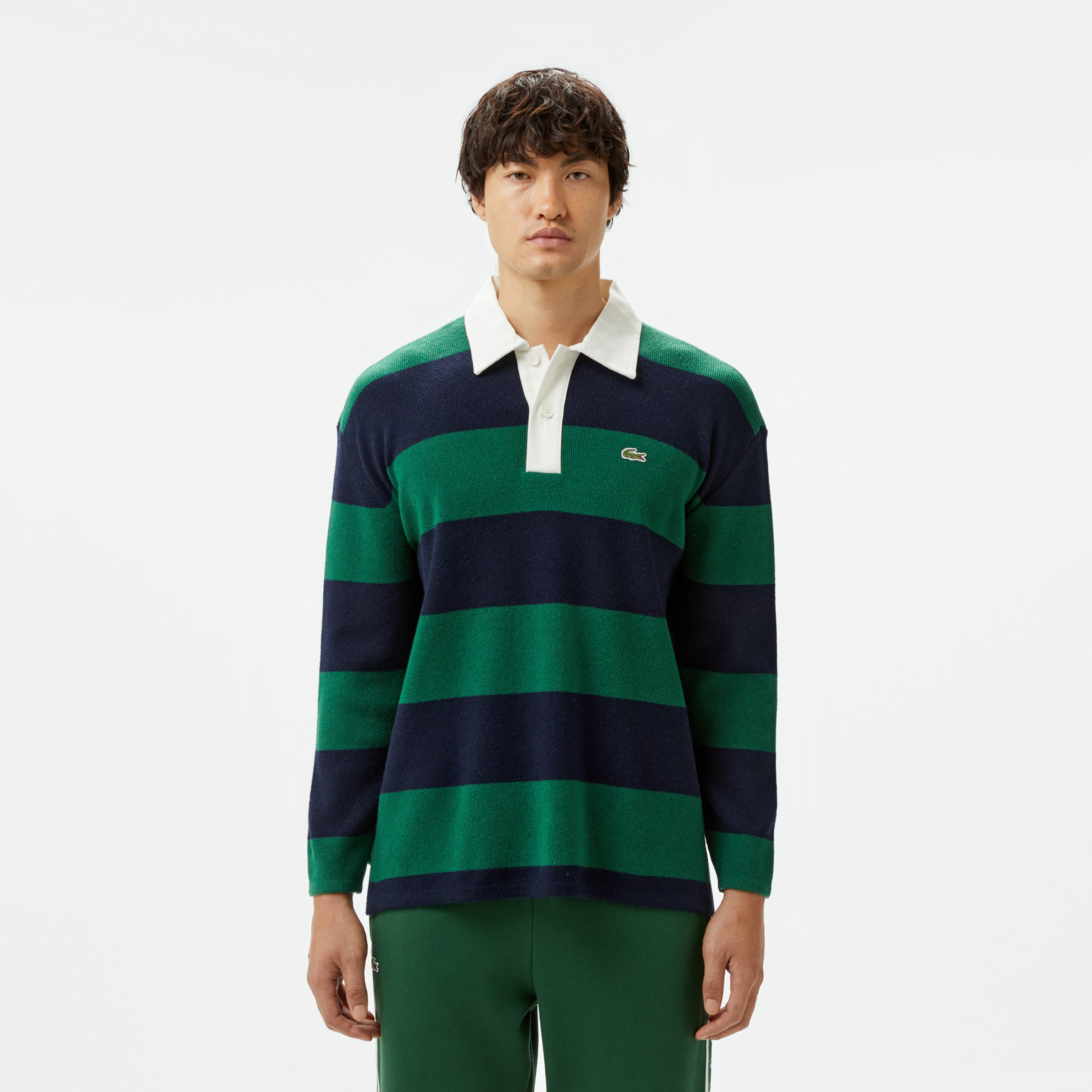 Erkek Loose Fit Polo Yaka Renk Bloklu Lacivert Triko