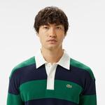 Erkek Loose Fit Polo Yaka Renk Bloklu Lacivert Triko