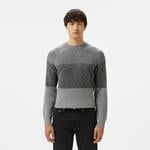 Erkek Relaxed Fit Bisiklet Yaka Renk Bloklu Gri Kazak