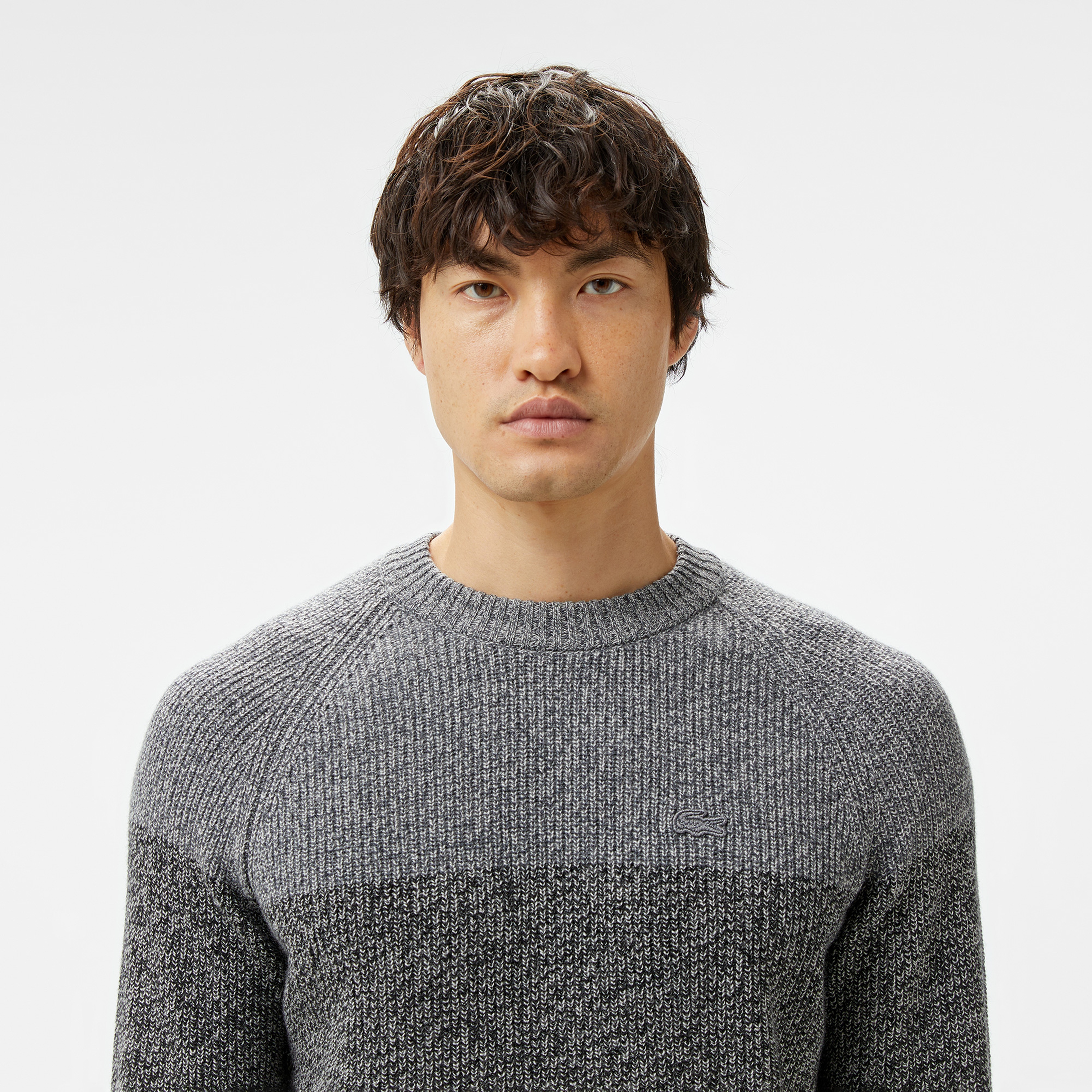 Erkek Relaxed Fit Bisiklet Yaka Renk Bloklu Gri Kazak