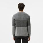 Erkek Relaxed Fit Bisiklet Yaka Renk Bloklu Gri Kazak