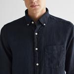 GANT Erkek Siyah Regular Fit Düğmeli Yaka Keten Gömlek