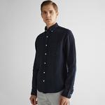 GANT Erkek Siyah Regular Fit Düğmeli Yaka Keten Gömlek