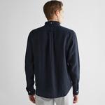 GANT Erkek Siyah Regular Fit Düğmeli Yaka Keten Gömlek