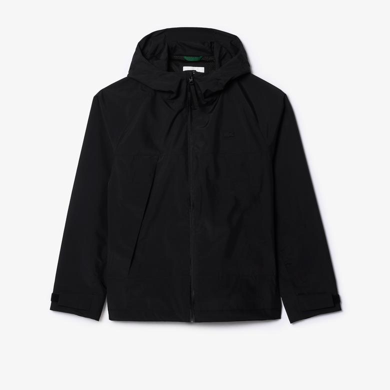 Erkek Regular Fit Kapüşonlu Siyah Yağmurluk