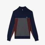 Erkek Relaxed Fit Yarım Fermuarlı Renk Bloklu Lacivert Kazak