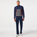 Erkek Relaxed Fit Yarım Fermuarlı Renk Bloklu Lacivert Kazak