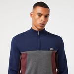 Erkek Relaxed Fit Yarım Fermuarlı Renk Bloklu Lacivert Kazak