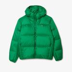 Erkek Relaxed Fit Kapüşonlu Yeşil Şişme Mont