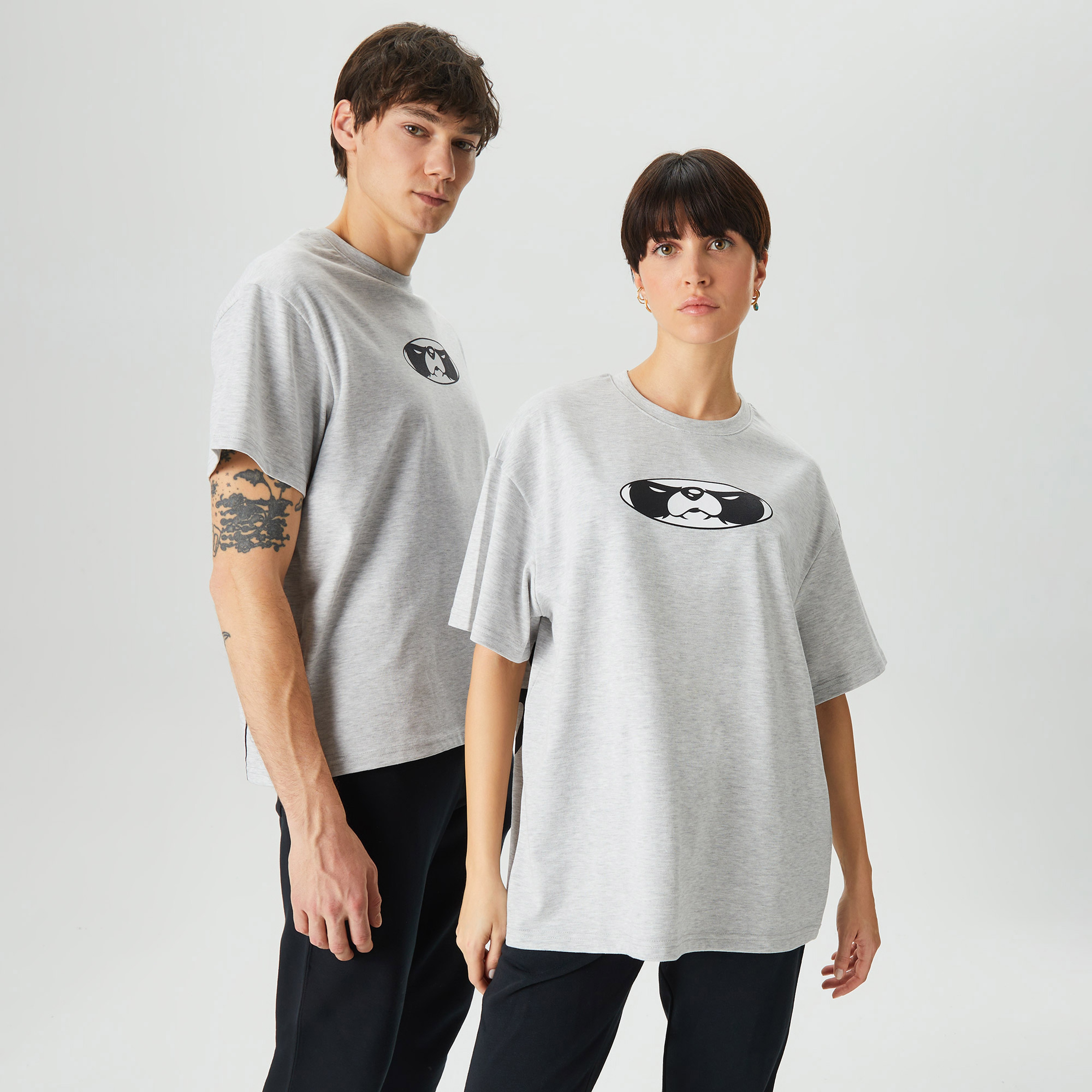 Leo Panda Unisex Gri T-Shirt