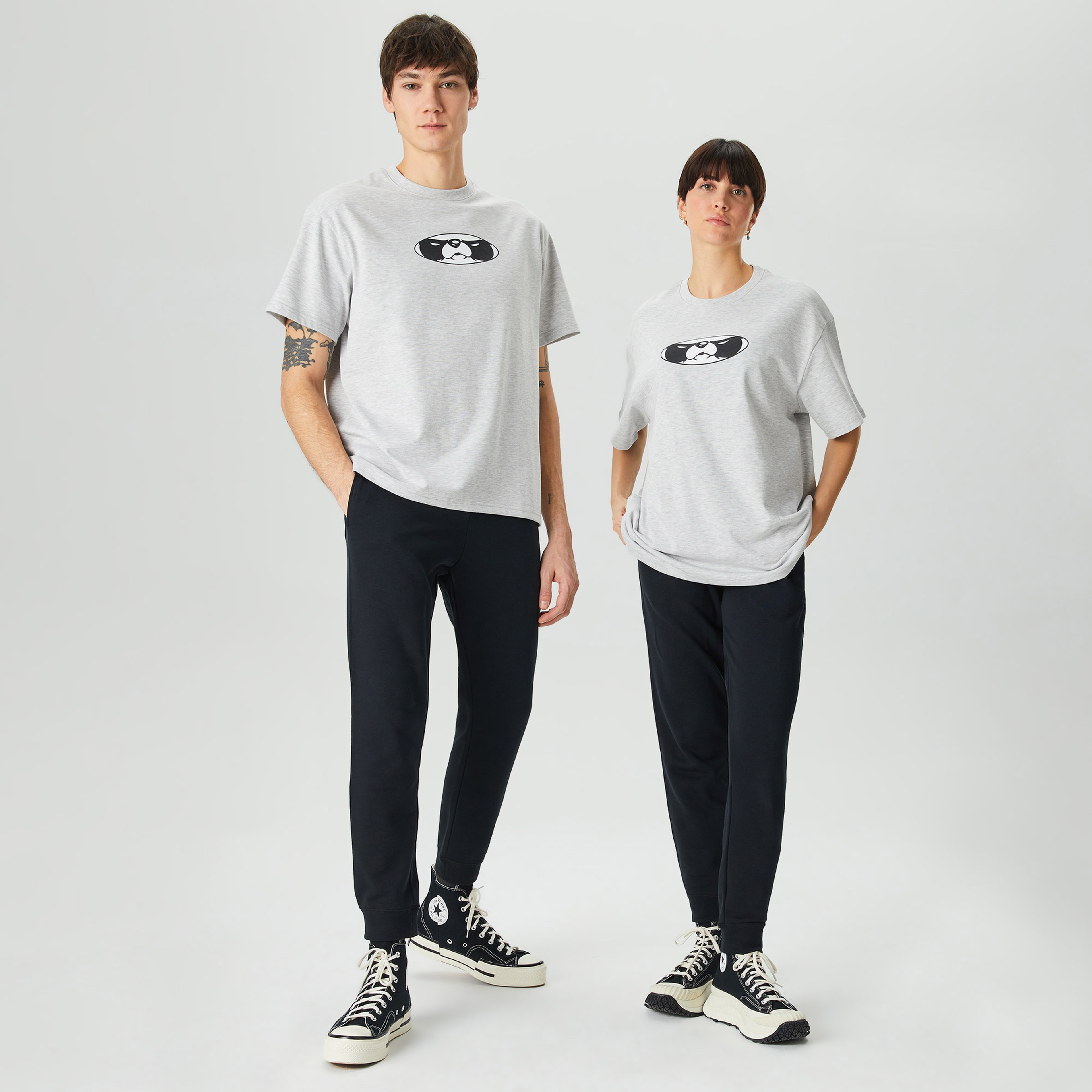 Leo Panda Unisex Gri T-Shirt