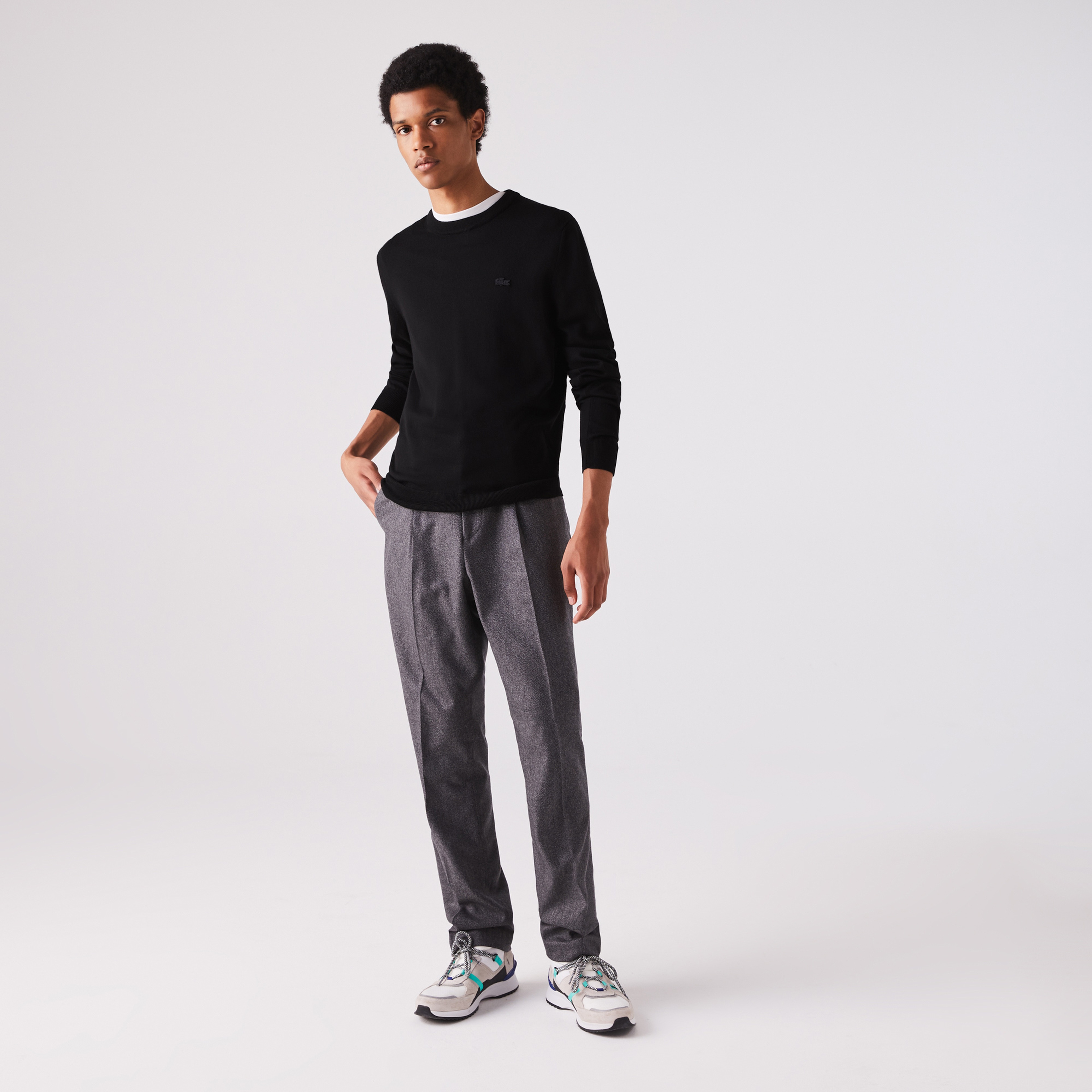 Erkek Regular Fit Bisiklet Yaka Yün Siyah Triko