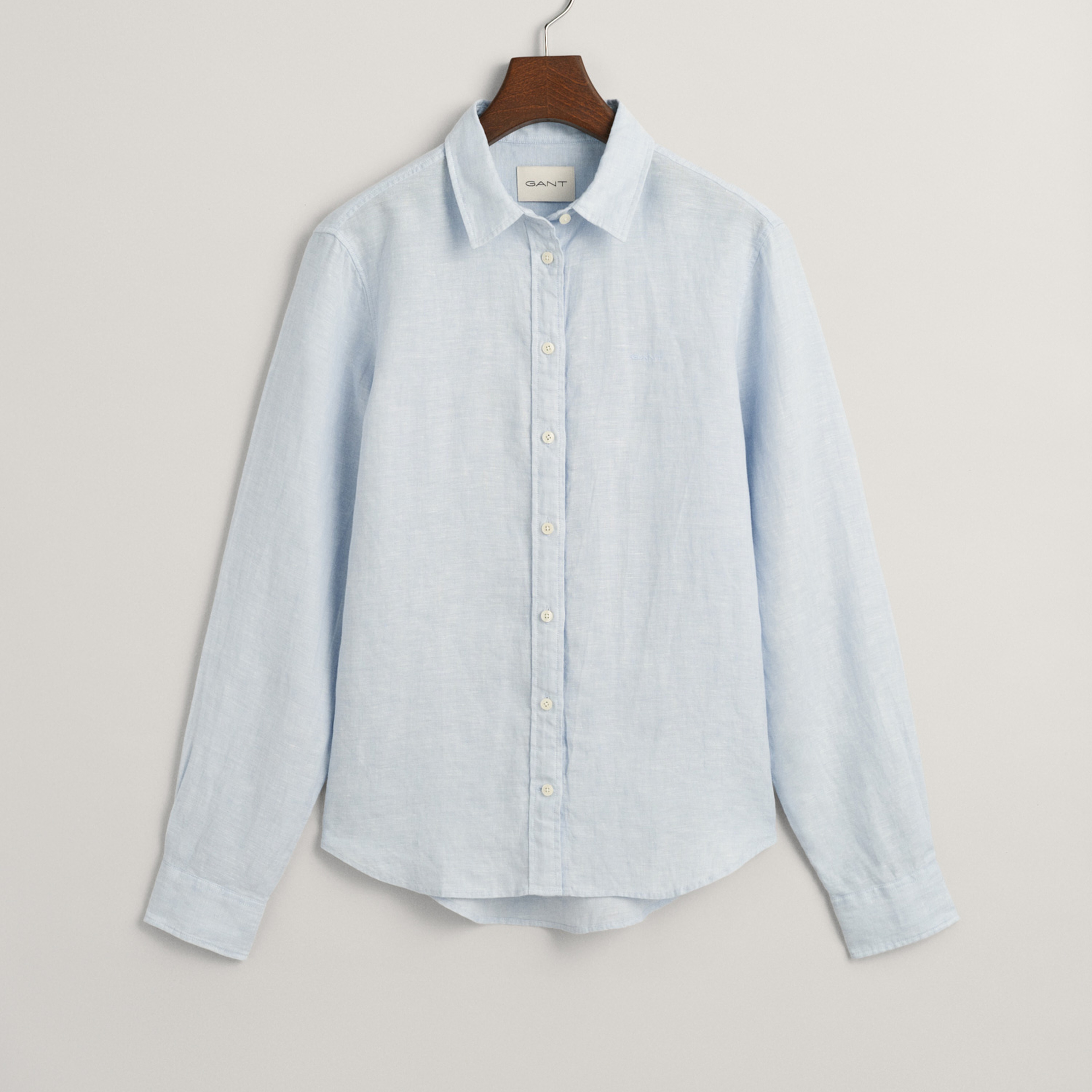 GANT Kadın Mavi Regular Fit Klasik Yaka Keten Gömlek