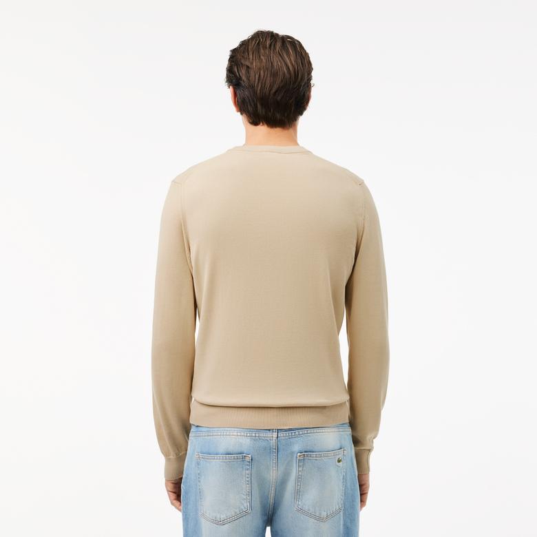 Erkek Regular Fit Bisiklet Yaka Organik Pamuk Krem Kazak