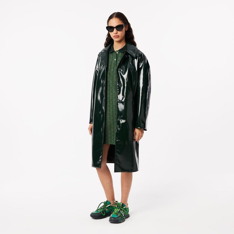 Kadın Slim Fit Kısa Kollu Polo Yaka Monogram Koyu Yeşil Elbise