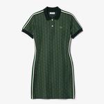 Kadın Slim Fit Kısa Kollu Polo Yaka Monogram Koyu Yeşil Elbise