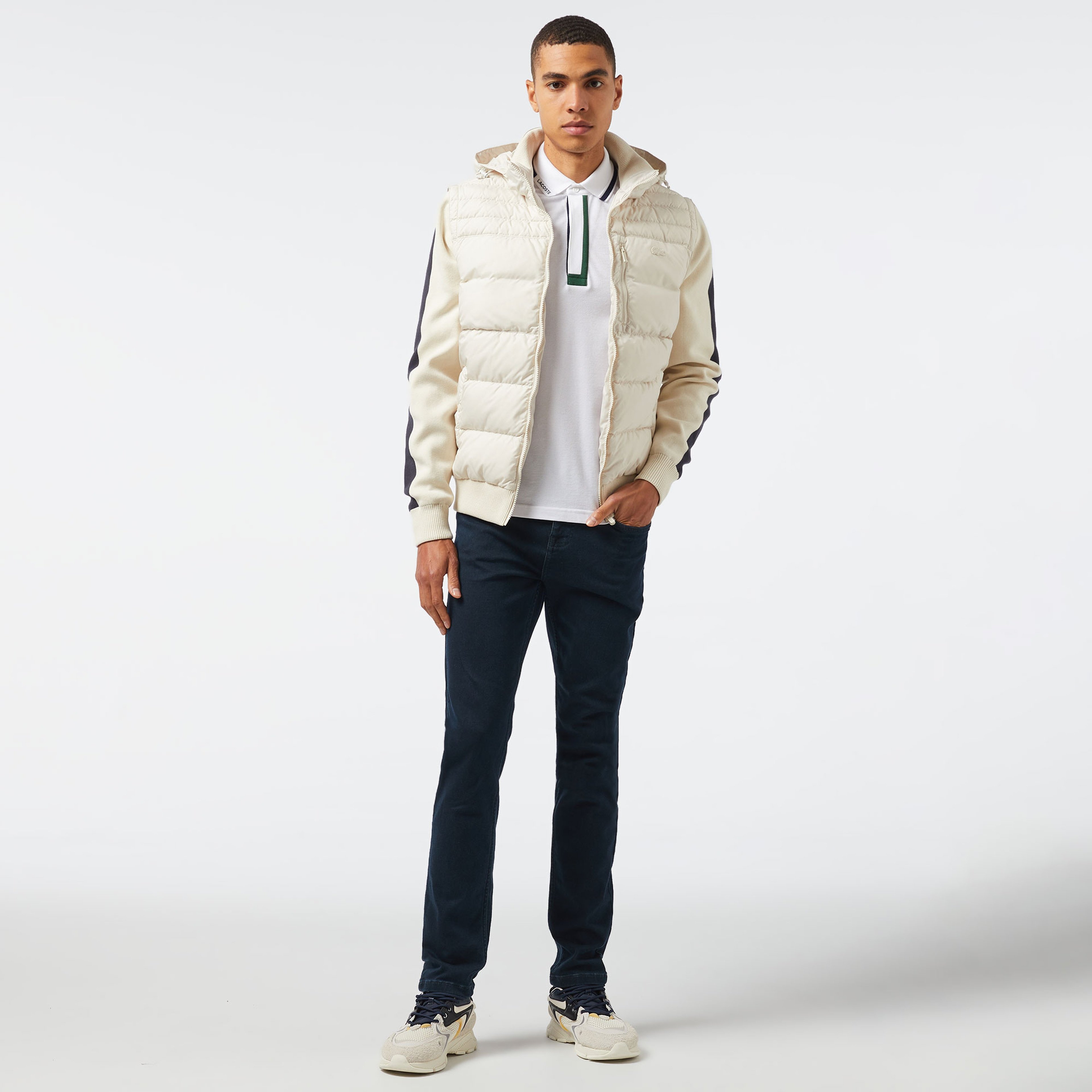 Erkek Kapüşonlu Krem Mont