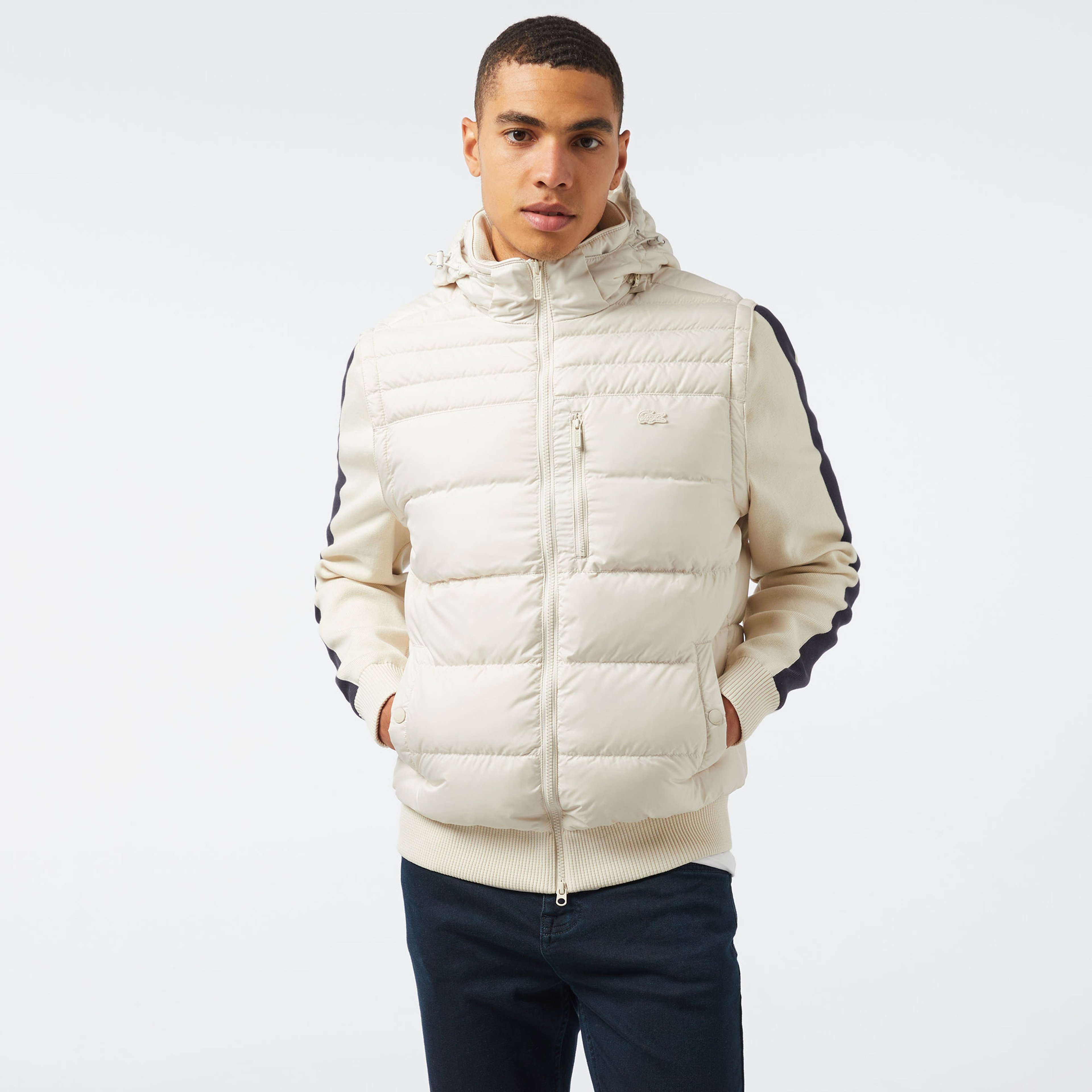 Erkek Kapüşonlu Krem Mont