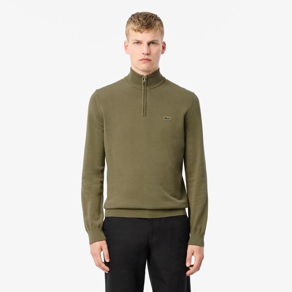 Lacoste Erkek Regular Fit Yarım Fermuarlı Organik Pamuk Haki Kazak