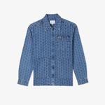 Erkek Relaxed Fit Fermuarlı Monogram Mavi Gömlek Ceket