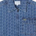 Erkek Relaxed Fit Fermuarlı Monogram Mavi Gömlek Ceket