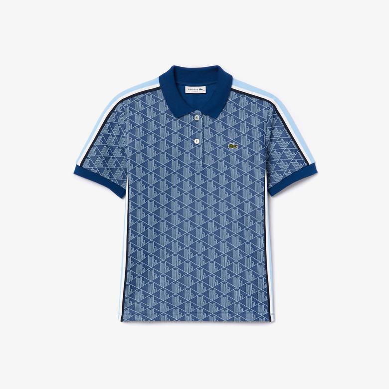 Kadın Slim Fit Monogram Koyu Mavi Polo
