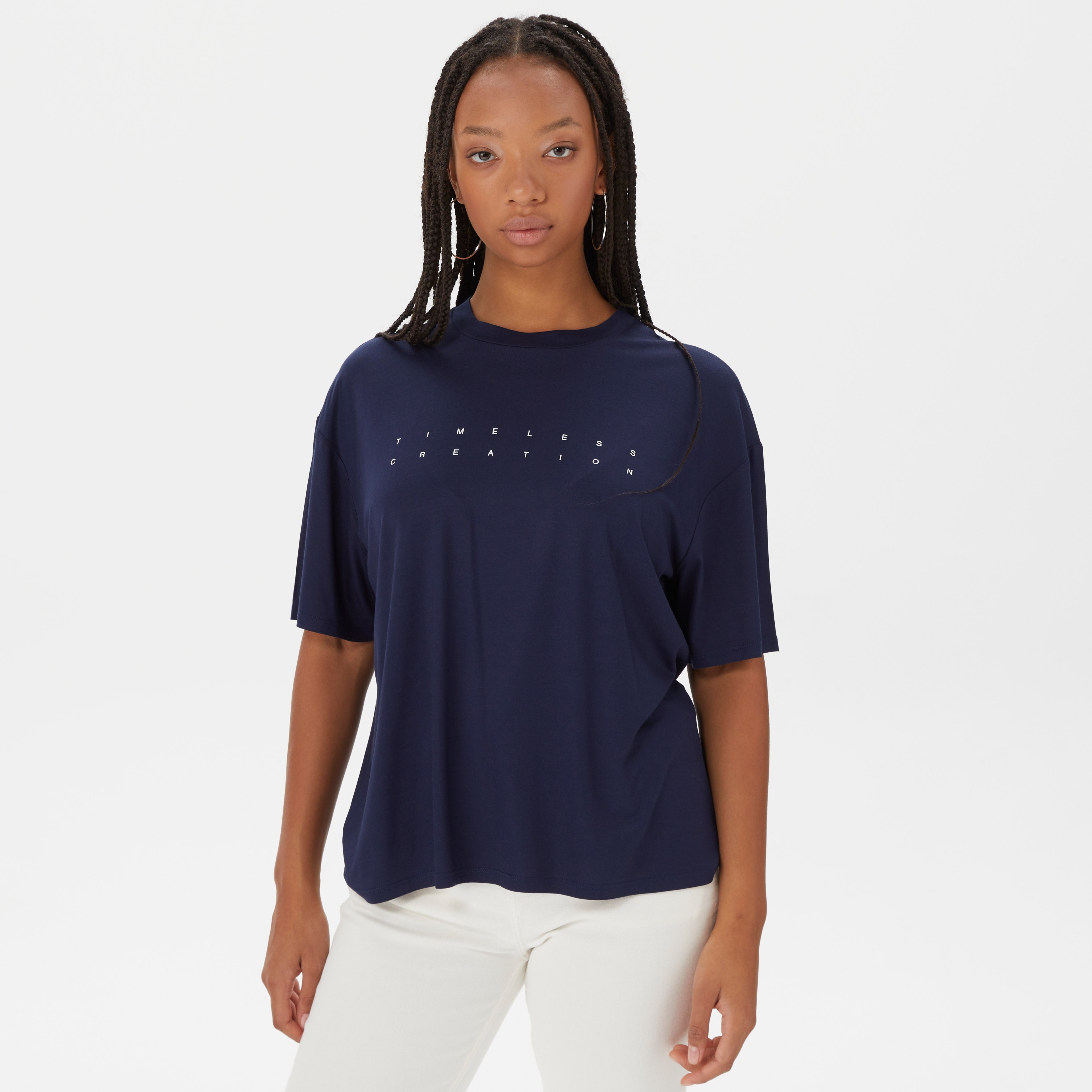 Sorbe Oversize Kadın Lacivert T-Shirt