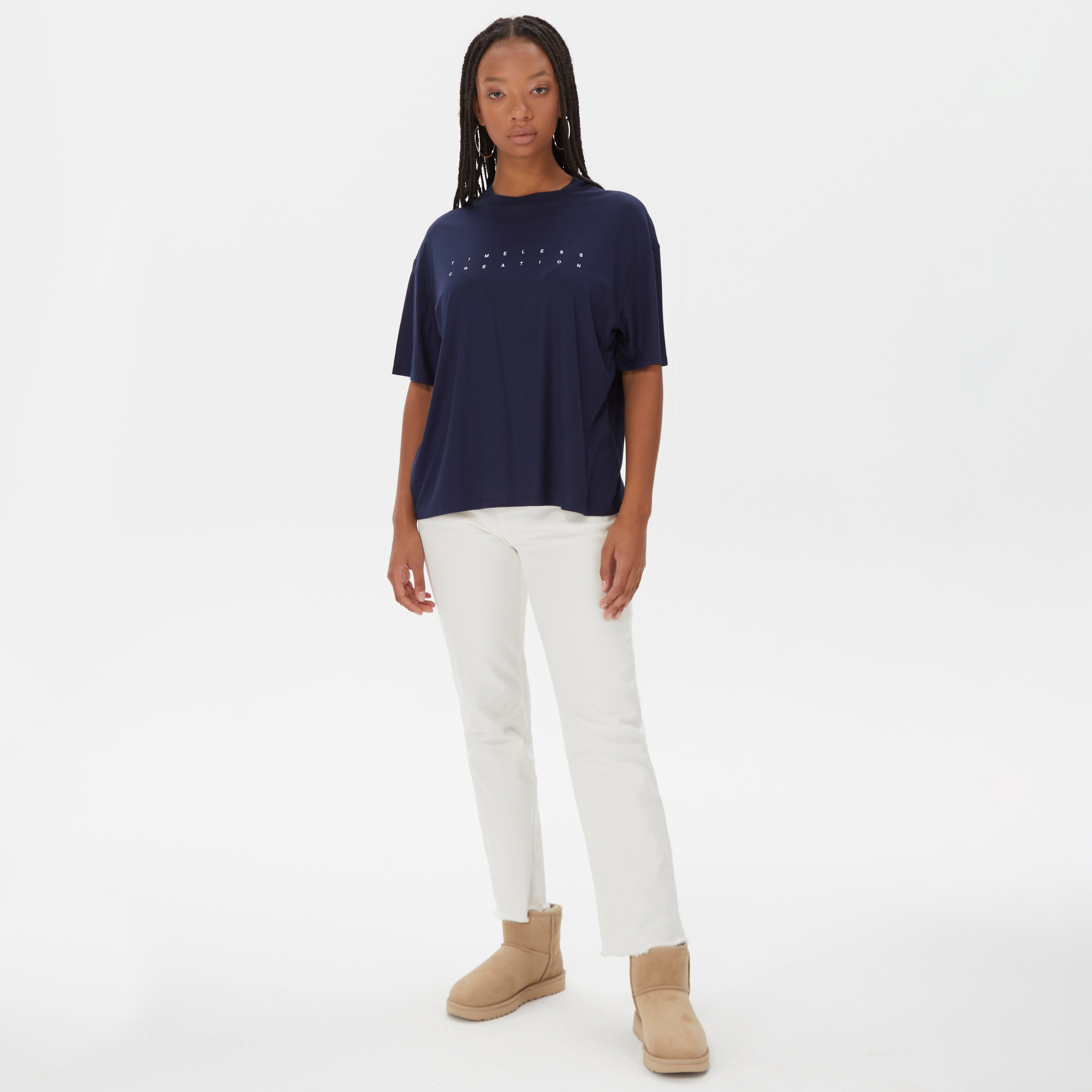 Sorbe Oversize Kadın Lacivert T-Shirt