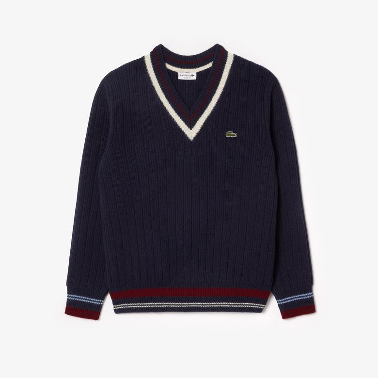 Erkek Classic Fit V Yaka Yün Lacivert Kazak