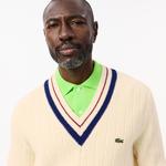 Erkek Classic Fit V Yaka Yün Krem Kazak