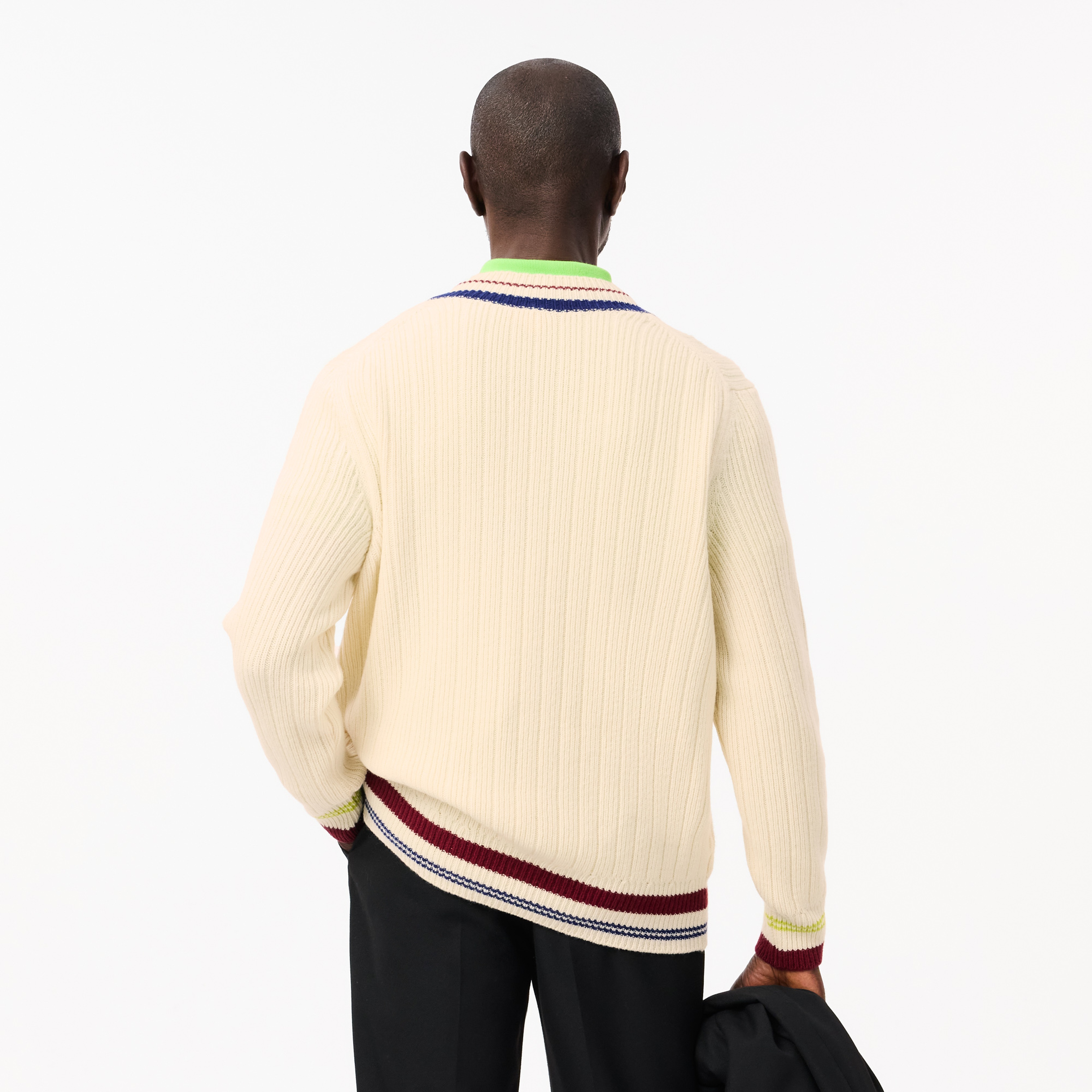 Erkek Classic Fit V Yaka Yün Krem Kazak