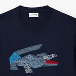 Erkek Classic Fit Bisiklet Yaka Baskılı Lacivert T-Shirt